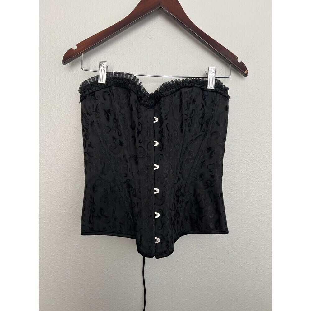 Gothic Black Brocade Corset Top Bustier Lace-Up Victorian Steampunk Grunge XXS